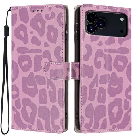 Leopard Print Wallet Vegan Leather Phone Case with Lanyard, For iPhone 18 Pro, For iPhone 18 Pro Max, For iPhone 17e / 16e, For iPhone 17 Pro Max, For iPhone 17 Pro, For iPhone 17, For iPhone Air, For iPhone 16 Pro Max
