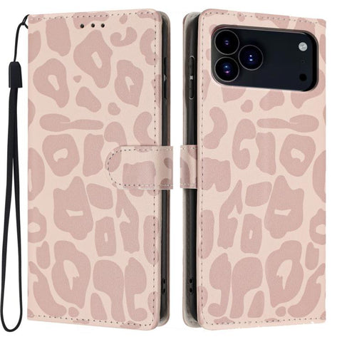 Leopard Print Wallet Vegan Leather Phone Case with Lanyard, For iPhone 18 Pro, For iPhone 18 Pro Max, For iPhone 17e / 16e, For iPhone 17 Pro Max, For iPhone 17 Pro, For iPhone 17, For iPhone Air, For iPhone 16 Pro Max