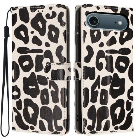 Leopard Print Wallet Vegan Leather Phone Case with Lanyard, For iPhone 18 Pro, For iPhone 18 Pro Max, For iPhone 17e / 16e, For iPhone 17 Pro Max, For iPhone 17 Pro, For iPhone 17, For iPhone Air, For iPhone 16 Pro Max