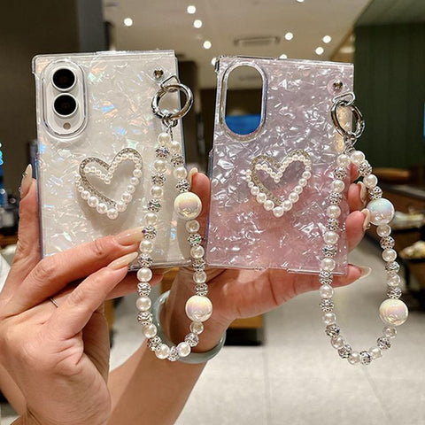 Pearlescent Shell Texture Phone Case with DIY Bracelet, For Galaxy Z Fold8 5G