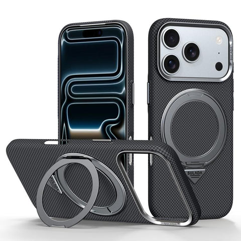 SULADA Kevlar Grid Patterned Skin Feel Rotation Magnetic Holder Phone Case, For iPhone 18 Pro, For iPhone 18 Pro Max, For iPhone 17 Pro Max, For iPhone 17 Pro, For iPhone 17, For iPhone 16 Pro Max, For iPhone 16 Pro