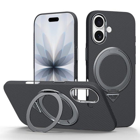 SULADA Kevlar Grid Patterned Skin Feel Rotation Magnetic Holder Phone Case, For iPhone 18 Pro, For iPhone 18 Pro Max, For iPhone 17 Pro Max, For iPhone 17 Pro, For iPhone 17, For iPhone 16 Pro Max, For iPhone 16 Pro