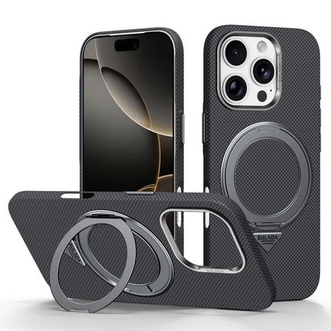 SULADA Kevlar Grid Patterned Skin Feel Rotation Magnetic Holder Phone Case, For iPhone 18 Pro, For iPhone 18 Pro Max, For iPhone 17 Pro Max, For iPhone 17 Pro, For iPhone 17, For iPhone 16 Pro Max, For iPhone 16 Pro