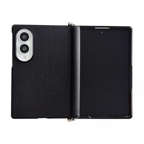 Side Clamp Central Axis Morandi Solid Color Leather Texture Phone Case, For Galaxy Z Fold8 5G