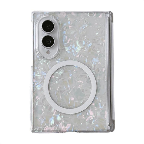 Axis Magnetic Pearlescent Shell Texture Magnetic Ring Phone Case, For Galaxy Z Fold8 5G