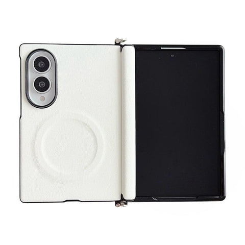 Side Clamp Central Axis Morandi Solid Color Leather Texture Magnetic Phone Case, For Galaxy Z Fold8 5G