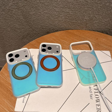 Aurora 2.0 PC Hybrid TPU Laser Magnetic Phone Case with Rotating Holder, For iPhone 13 Pro Max, For iPhone 13 Pro, For iPhone 13