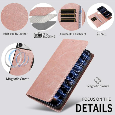 Cowhide Leather Texture RFID Detachable 2 in 1 Magnetic Vegan Leather Phone Case, For iPhone 14 Pro, For iPhone 14 Pro Max, For iPhone 13 Pro Max, For iPhone 13 Pro, For iPhone 12 Pro Max
