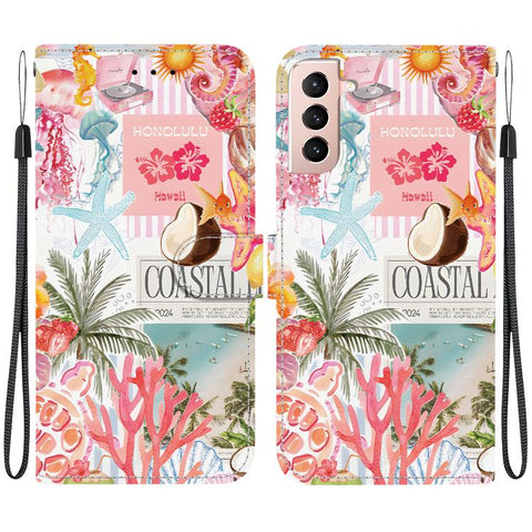 Crystal-Texture Painted Vegan Leather Phone Case, For Galaxy S22 5G