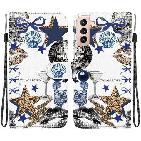 Crystal-Texture Painted Vegan Leather Phone Case, For Galaxy S22 5G