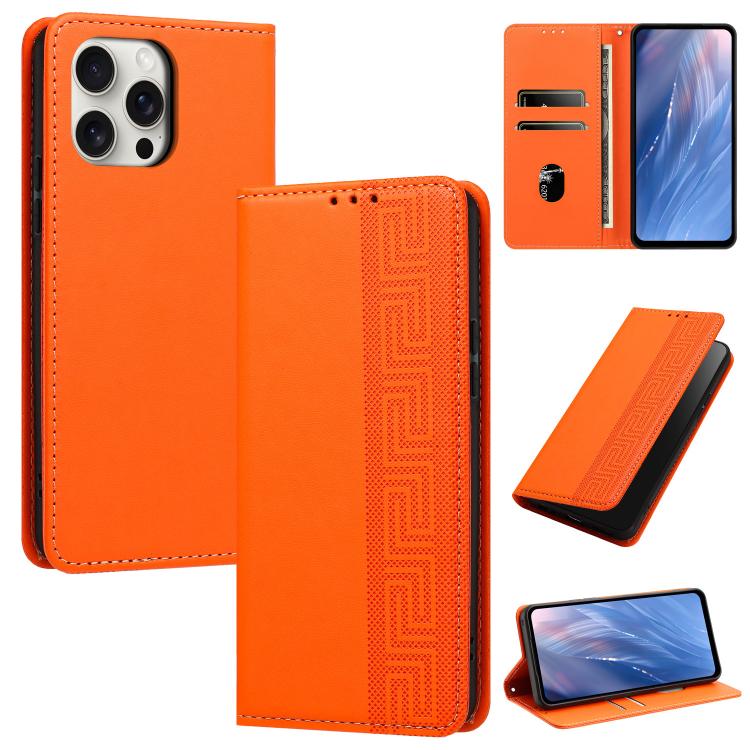 Embossed Meander Pattern RFID Vegan Leather Phone Case, For iPhone 15 Pro, For iPhone 15 Plus / 14 Plus, For iPhone 15, For iPhone 14 / 13, For iPhone 14 Pro Max, For iPhone 14 Pro