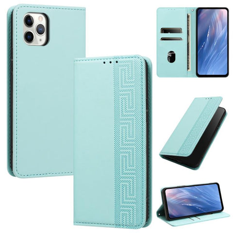 Embossed Meander Pattern RFID Vegan Leather Phone Case, For iPhone 11, For iPhone 11 Pro