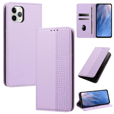 Embossed Meander Pattern RFID Vegan Leather Phone Case, For iPhone 11, For iPhone 11 Pro
