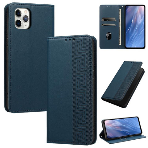 Embossed Meander Pattern RFID Vegan Leather Phone Case, For iPhone 11, For iPhone 11 Pro