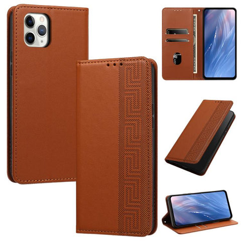 Embossed Meander Pattern RFID Vegan Leather Phone Case, For iPhone 11, For iPhone 11 Pro