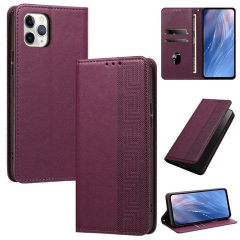 Embossed Meander Pattern RFID Vegan Leather Phone Case, For iPhone 11, For iPhone 11 Pro
