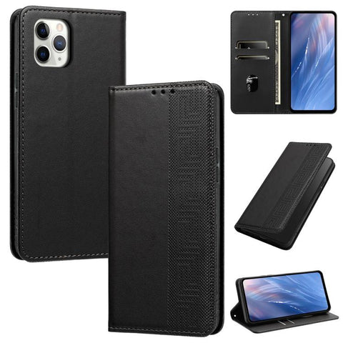 Embossed Meander Pattern RFID Vegan Leather Phone Case, For iPhone 11, For iPhone 11 Pro