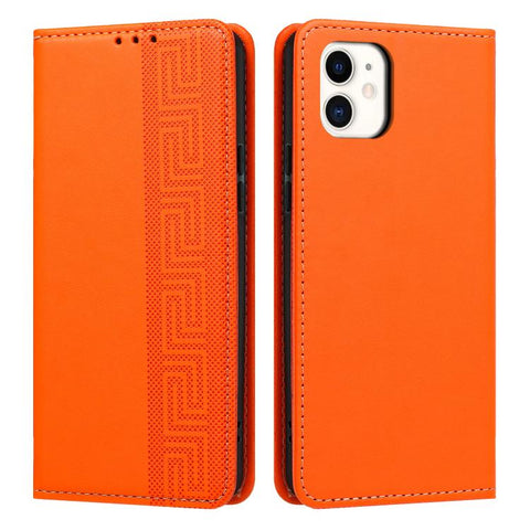 Embossed Meander Pattern RFID Vegan Leather Phone Case, For iPhone 11, For iPhone 11 Pro