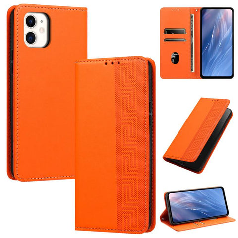 Embossed Meander Pattern RFID Vegan Leather Phone Case, For iPhone 11, For iPhone 11 Pro