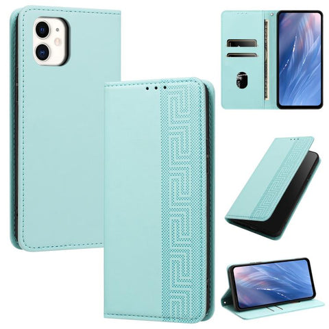 Embossed Meander Pattern RFID Vegan Leather Phone Case, For iPhone 11, For iPhone 11 Pro
