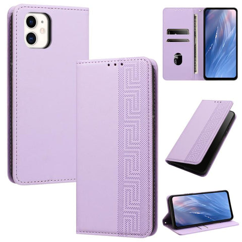 Embossed Meander Pattern RFID Vegan Leather Phone Case, For iPhone 11, For iPhone 11 Pro
