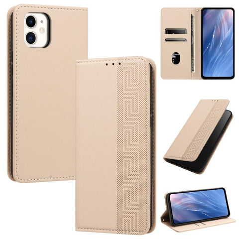 Embossed Meander Pattern RFID Vegan Leather Phone Case, For iPhone 11, For iPhone 11 Pro