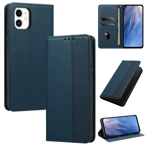 Embossed Meander Pattern RFID Vegan Leather Phone Case, For iPhone 11, For iPhone 11 Pro