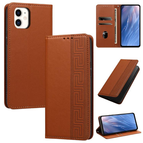 Embossed Meander Pattern RFID Vegan Leather Phone Case, For iPhone 11, For iPhone 11 Pro