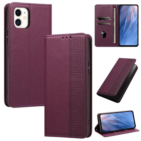 Embossed Meander Pattern RFID Vegan Leather Phone Case, For iPhone 11, For iPhone 11 Pro