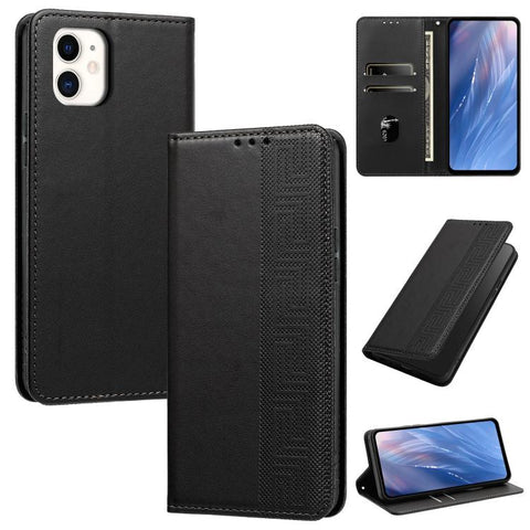 Embossed Meander Pattern RFID Vegan Leather Phone Case, For iPhone 11, For iPhone 11 Pro
