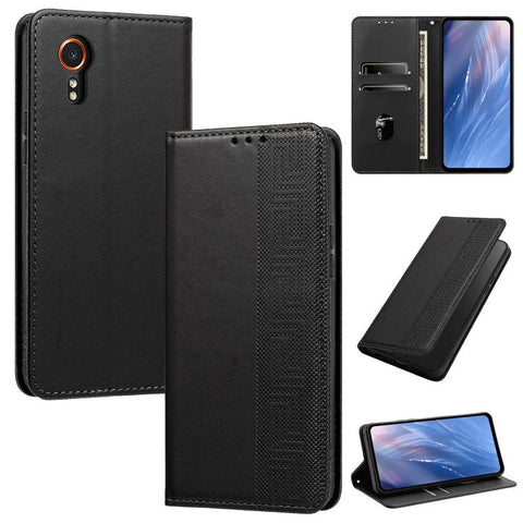 Embossed Meander Pattern RFID Vegan Leather Phone Case, For Samsung Galaxy XCover7 Pro, For Samsung Galaxy XCover7