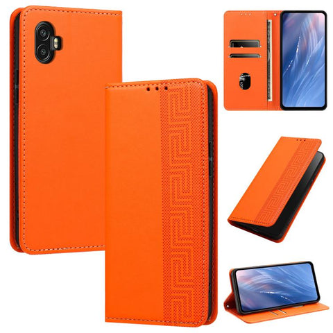 Embossed Meander Pattern RFID Vegan Leather Phone Case, For Samsung Galaxy XCover7 Pro, For Samsung Galaxy XCover7