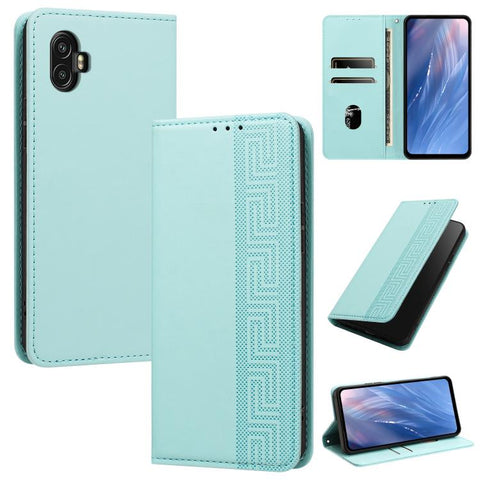 Embossed Meander Pattern RFID Vegan Leather Phone Case, For Samsung Galaxy XCover7 Pro, For Samsung Galaxy XCover7