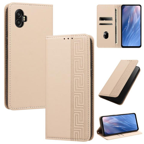 Embossed Meander Pattern RFID Vegan Leather Phone Case, For Samsung Galaxy XCover7 Pro, For Samsung Galaxy XCover7
