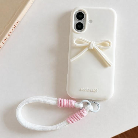 Bow TPU hybrid PC Bulge Phone Case with Lanyard, For iPhone 16, For iPhone 15 Pro Max, For iPhone 15 Pro, For iPhone 15 Plus, For iPhone 15, For iPhone 14 Plus