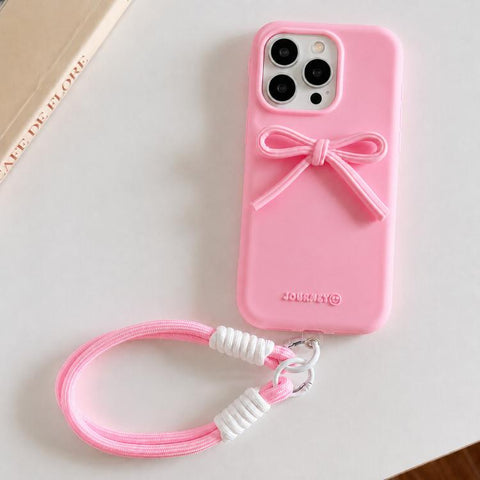 Bow TPU hybrid PC Bulge Phone Case with Lanyard, For iPhone 16, For iPhone 15 Pro Max, For iPhone 15 Pro, For iPhone 15 Plus, For iPhone 15, For iPhone 14 Plus