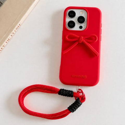 Bow TPU hybrid PC Bulge Phone Case with Lanyard, For iPhone 16, For iPhone 15 Pro Max, For iPhone 15 Pro, For iPhone 15 Plus, For iPhone 15, For iPhone 14 Plus