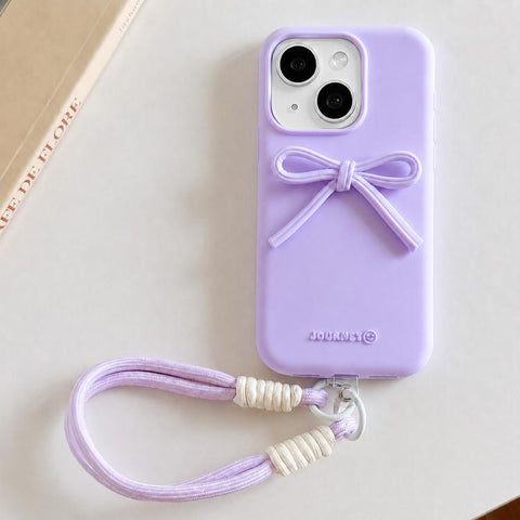 Bow TPU hybrid PC Bulge Phone Case with Lanyard, For iPhone 16, For iPhone 15 Pro Max, For iPhone 15 Pro, For iPhone 15 Plus, For iPhone 15, For iPhone 14 Plus