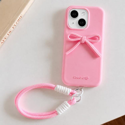 Bow TPU hybrid PC Bulge Phone Case with Lanyard, For iPhone 16, For iPhone 15 Pro Max, For iPhone 15 Pro, For iPhone 15 Plus, For iPhone 15, For iPhone 14 Plus