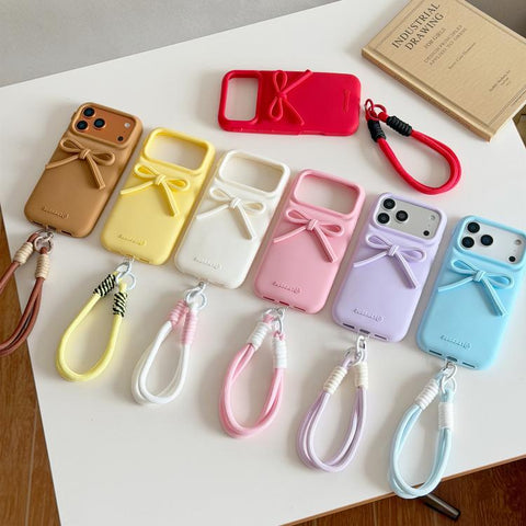 Bow TPU hybrid PC Bulge Phone Case with Lanyard, For iPhone 16, For iPhone 15 Pro Max, For iPhone 15 Pro, For iPhone 15 Plus, For iPhone 15, For iPhone 14 Plus