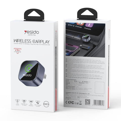 Yesido KM31 Mini 2-in-1 Wired to Wireless CarPlay and Android Auto Car Adapter, KM31