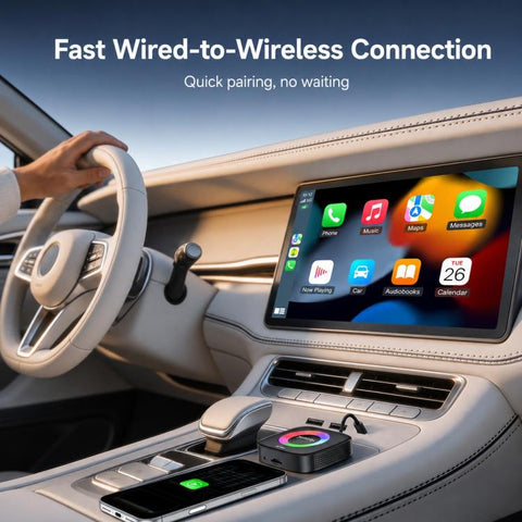 Yesido KM33 Wired to Wireless CarPlay and Android Auto Car AI Smart Box Adapter with RGB Light, KM33