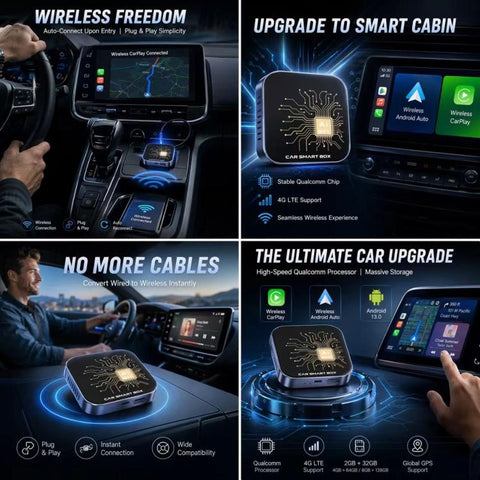 3 in 1 Car Mini Smart AI Box Wireless Android Auto CarPlay Adapter, EAU Version, NA Version, JP Version