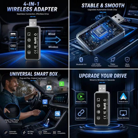 4 in 1 Car Mini Smart Box Wireless Android Auto CarPlay Adapter