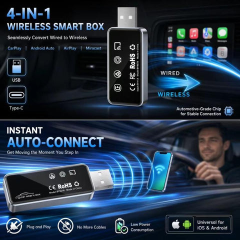 4 in 1 Car Mini Smart Box Wireless Android Auto CarPlay Adapter