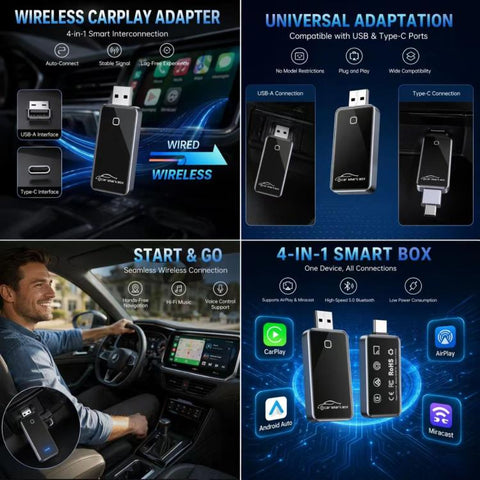 4 in 1 Car Mini Smart Box Wireless Android Auto CarPlay Adapter