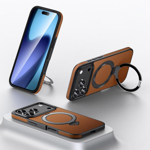 SULADA Top Grain Leather MagSafe Magnetic Holder Phone Case, For iPhone 18 Pro, For iPhone 18 Pro Max, For iPhone 17 Pro Max, For iPhone 17 Pro, For iPhone 17