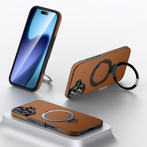 SULADA Top Grain Leather MagSafe Magnetic Holder Phone Case, For iPhone 18 Pro, For iPhone 18 Pro Max, For iPhone 17 Pro Max, For iPhone 17 Pro, For iPhone 17
