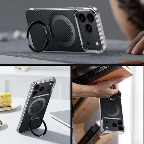 SULADA Kevlar Texture MagSafe Magnetic Holder Phone Case, For iPhone 18 Pro, For iPhone 18 Pro Max, For iPhone 17 Pro Max, For iPhone 17 Pro, For iPhone 17, For iPhone Air