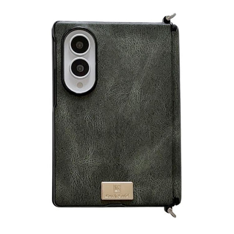 Side Buckle Axis Magnetic Crazy Horse Pattern Nameplate Phone Case, For Galaxy Z Fold8 5G